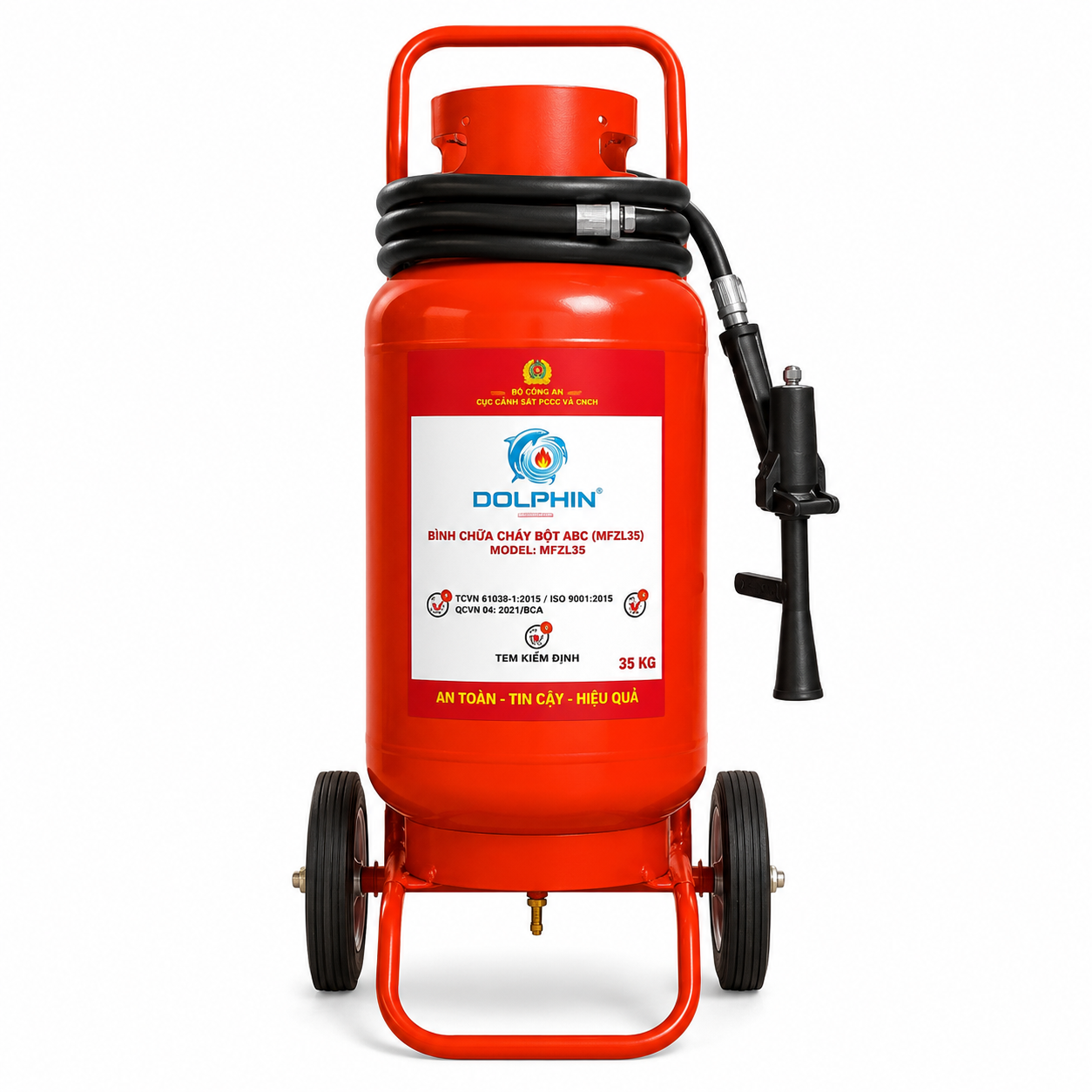 Sản phẩm Bình chữa cháy xe đẩy bột ABC 35kg Dolphin (Bộ Công An)